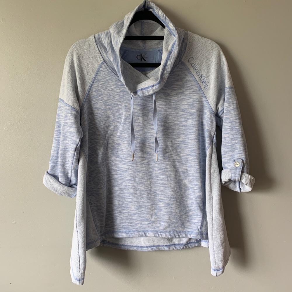 Calvin Klein blue cowl neck hi low sweater